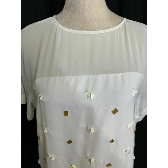 Dknyc New White Gold Sequin Short Sleeve Top - Picture 3 of 6
